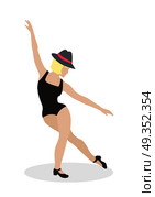 Jazz Dancer Tap Dance, Jitterbug, Swing, Lindy Hop. Blond jazz dancer in hat and sexy black suit. Tap Dance, Jitterbug, Swing dance, Lindy Hop, Modern jazz dance. Person entertain public on the fashion show at musical party. Fashion event. Vector. Стоковая иллюстрация, агентство Ingram Publishing / Фотобанк Лори