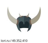 Fantasy Helmet with Horns Vector Illustration.. Fantasy helmet with horns. Vector in flat style. Terrible Armor of orcs horde. Game accessories model. Illustration for game industry concepts, icons and design. Isolated on white background. Стоковая иллюстрация, агентство Ingram Publishing / Фотобанк Лори