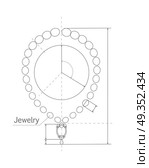 Jewerly Production Sketch of Brilliant Necklace.. Jewerly production sketch. Jewelry designer works on hand drawing sketch of necklace. Draft outline of necklace design. Project of brilliant ornamental chain or string of beads, jewels, or links. Vector. Стоковая иллюстрация, агентство Ingram Publishing / Фотобанк Лори