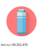 Milk Blue Carton Package Isolated. Milk blue carton package. Carton of dairy. Milk box. Farm food. Milk icon. Retail store element. Simple drawing in flat style. Isolated vector illustration on white background. Стоковая иллюстрация, агентство Ingram Publishing / Фотобанк Лори