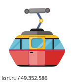 Funicular Railway Cable Car Isolated. Vector. Funicular railway, cable railway, cable car isolated on white. Ski lift, trolley car, transportation tourism, travel cabin, winter vacation, ropeway, elevator outdoor aerial. Cog railway Vector. Стоковая иллюстрация, агентство Ingram Publishing / Фотобанк Лори