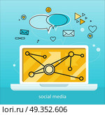 Laptop with Infographics on Screen. Laptop with infographics on screen. Laptop with infographics on blue background. Concept of social media, online business, commerce algorithm, business analysis, information. Business background. Стоковая иллюстрация, агентство Ingram Publishing / Фотобанк Лори