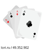 Four Aces of Diamonds Spades Hearts and Clubs. Set of vector ace playing cards isolated. Four aces of diamonds spades hearts and clubs. Poker playing cards. Gambling luck, fortune and bet, risk and leisure, jackpot chances. Flat style design. Стоковая иллюстрация, агентство Ingram Publishing / Фотобанк Лори