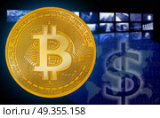 Bitcoin BTC against dollar USD symbol. Bitcoin BTC against dollar USD symbol cryptocurrency background of my own copyright. Стоковое фото, агентство Ingram Publishing / Фотобанк Лори