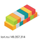 Set of Cargo Boxes Isometric 3d Container Delivery. Set of cargo intermodal containers. Isometric 3d container delivery. Cargo container, freight industry, export, industrial container, storage goods, delivery container, import heavy container. Vector. Стоковая иллюстрация, агентство Ingram Publishing / Фотобанк Лори
