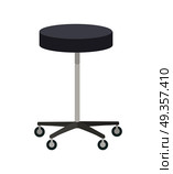 Stool on Wheels Vector Illustration In Flat Design. Stool on wheels vector. Flat design. Simple round chair with four wheels. Traditional furniture for clinic, bar, hairdresser, shop, office. Isolated on white background. Стоковое фото, агентство Ingram Publishing / Фотобанк Лори
