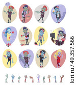 Zombie Fictional Undead Beings Fantastic Character. Zombie fictional undead beings set. Created by reanimation of human. Horror fantasy concept. Science fiction cartoon characters in flat style. Radiation, mental diseases, viruses, scientific accidents. Стоковая иллюстрация, агентство Ingram Publishing / Фотобанк Лори