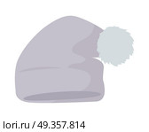 Warm Hat with Pompon Flat Design Illustration. Warm grey hat with pompon vector. Flat design. Стоковая иллюстрация, агентство Ingram Publishing / Фотобанк Лори