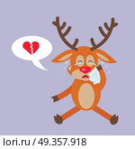 Deer Crying for Broken Heart Reindeer Disappointed. Deer crying for broken heart. Reindeer disappointed in love in flat style design. Disenchantment in relationships with girlfriend. Concept about one-side love, difficult love and expectancy. Vector. Стоковая иллюстрация, агентство Ingram Publishing / Фотобанк Лори
