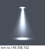 Illumination with Light Effects on Transparency. Illumination with bright light effects on transparent plaid background. Lighting with spotlights. Scene stage disco spotlight lights. Projectors light sources. Glowing glitter. Bright sparkle. Vector. Стоковая иллюстрация, агентство Ingram Publishing / Фотобанк Лори