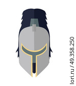 Steel Knight s Helmet. Steel knight s helmet in flat. Cartoon medieval helmet. Armor of knight. Steel medieval armor. Military medieval icon. Game object in flat design isolated on white background. Vector illustration. Стоковая иллюстрация, агентство Ingram Publishing / Фотобанк Лори