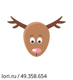 Deer Cartoon Sticker Face. Mask for Masquerade. Deer cartoon sticker face. Red deer mammal with antler happy face. Funny sticker icon for children. Wildlife educational concept. Mask for masquerade, holiday, festival, halloween. Vector illustration. Стоковая иллюстрация, агентство Ingram Publishing / Фотобанк Лори