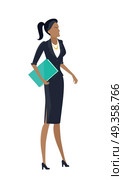 Businesswoman Vector Illustration in Flat Design.. Businesswoman vector in flat design. Female character in business clothing with documents. Secretary, woman leader, feminist illustration for company ad, presentation, infographics. Isolated on white. Стоковая иллюстрация, агентство Ingram Publishing / Фотобанк Лори