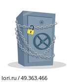 Safe Vector Illustration in Flat Style Design.. Security cash savings concept. Flat design. Protect your money idea visualization. Icon for banking, security services, safe shops. Big steel safe coiled chains illustration. On white background. Стоковая иллюстрация, агентство Ingram Publishing / Фотобанк Лори