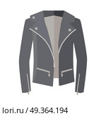 Jacket on Zipper Isolated on White. Unisex. Vector. Jacket on zipper isolated on white. Unisex for man and woman. Cozy autumn and winter clothes. Fashionable outerwear. Winter double-breasted jacket icon flat style design. Fashion wear. Vector. Стоковая иллюстрация, агентство Ingram Publishing / Фотобанк Лори