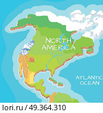 Australia mainland cartoon relief map with mountains, climate zones, oceans, seas and islands flat vector illustration. Topographic, physical atlas. Geographic concept for children s book illustrating. North America Mainland Vector Cartoon Relief Map  . North America Mainland Vector Cartoon Relief Map  . Стоковая иллюстрация, агентство Ingram Publishing / Фотобанк Лори