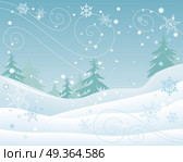 Winter forest vector concept. Flat design. Spruce trees in snowdrifts during snowfall or blizzard, beautiful snowflakes walling. Cold season nature motive. For seasonal ad design, weather illustrating. Winter Forest Landscape Flat Design Vector. Winter Forest Landscape Flat Design Vector. Стоковая иллюстрация, агентство Ingram Publishing / Фотобанк Лори