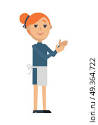 Waiter or cook character icon. Smiling red-head woman in apron flat vector isolated on white background. Maid or servant. Service staff and personnel. For profession, work, business concepts design  . Waiter or Cook Character Flat Style Vector Icon. Waiter or Cook Character Flat Style Vector Icon. Стоковая иллюстрация, агентство Ingram Publishing / Фотобанк Лори