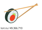 Sushi Japan with Two Sticks Isolated Japanese Food. Sushi japan with two sticks isolated. Sushi logo flat style design. Restaurant japanese, asian food, rice and seafood, fish sushi, asia dinner, fresh sushi and chopstick, oriental lunch logo. Vector. Стоковая иллюстрация, агентство Ingram Publishing / Фотобанк Лори