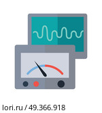 Laboratory measuring devices vector. Flat style. Scientific instruments and tools. Oscillograph screen with parabolic signal. Illustration for scientific and educational concepts. Isolated on white. Measuring Device Vector Illustration in Flat Style. Measuring Device Vector Illustration in Flat Style. Стоковая иллюстрация, агентство Ingram Publishing / Фотобанк Лори