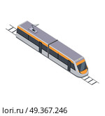 Subway Train. High Speed Inter-City Commuter. Subway train isolated on white. Vehicles designed to carry large numbers of passengers. High speed inter-city commuter train. Public electric transport. Part of series of city isometric. Vector. Стоковая иллюстрация, агентство Ingram Publishing / Фотобанк Лори