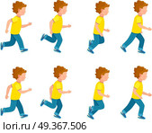 Kid running animation set. Boy in motion. Collection of running boy icons. Animation sprite asset. Sport. Run. Blue trousers, yellow t-shirt. Variety of sport movements. Flat cartoon style. Vector. Running Boy Animation Sprite Set. 8 Frame Loop.. Running Boy Animation Sprite Set. 8 Frame Loop. Стоковая иллюстрация, агентство Ingram Publishing / Фотобанк Лори