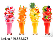 Fruit in juice splashes. Strawberry, guava, watermelon, pineappl. Fruit in juice splashes. Strawberry, guava, watermelon, pineapple, mango, peach, raspberry, blackberry, kiwi, lychee, carrot. Vector.. Fruit in juice splashes. Strawberry, guava, watermelon, pineapple, mango, peach, raspberry, blackberry, kiwi, lychee, carrot. Vector. Стоковая иллюстрация, агентство Ingram Publishing / Фотобанк Лори