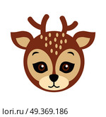 Deer Carnival Mask. Spotted Reindear with Horns. Deer animal carnival mask vector illustration in flat style. Spotted dear with horns face. Childish masquerade mask isolated on white. New Year masque for festivals, holiday dress code for kids. Стоковая иллюстрация, агентство Ingram Publishing / Фотобанк Лори