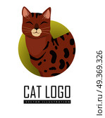 Bengal cat breed. Cute spotted, cat walking with raised tail flat vector illustration isolated on white background. Purebred pet. Domestic friend and companion animal. For pet shop ad, hobby concept. Bengal Cat Vector Flat Design Illustration. Стоковая иллюстрация, агентство Ingram Publishing / Фотобанк Лори