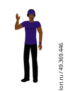 Cartoon soccer referee in black and violet uniform and violet hat. Speaking into lip-ribbon microphone. Main referee. Judging the competition. Football match. Flat referee icon. Football logo. Vector. Cartoon Icon Referee in Violet and Black Uniform. Стоковая иллюстрация, агентство Ingram Publishing / Фотобанк Лори