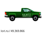 Transport. Picture of isolated green classical pickup. Ecologically clean car with two doors. Useful and cheap mean of transportation. Four-wheeled automobile in cartoon style. Flat design. Vector. Transport. Isolated Classic Green Car. Eco Pickup. Стоковая иллюстрация, агентство Ingram Publishing / Фотобанк Лори