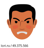 Angry man avatar user pic isolated on white. Vector illustration of front view of upset person. Male head with spiteful facial expression. Adult profile icon with wicked face, character in bad mood. Angry Man Avatar User Pic Front Head View Vector. Стоковая иллюстрация, агентство Ingram Publishing / Фотобанк Лори