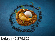 Eel recipe with eggs at low temperature foam and crispy as a round garden. Стоковое фото, агентство Ingram Publishing / Фотобанк Лори