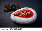 Mediterranean gazpacho tomato soup with seafood and codium salad. Стоковое фото, агентство Ingram Publishing / Фотобанк Лори
