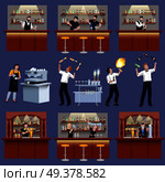 Colored and isolated bar icon set with barman bartender cocktail preparation and working people vector illustration. Bar Icon Set. Стоковая иллюстрация, агентство Ingram Publishing / Фотобанк Лори