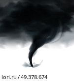 Tornado twister funnel spinning into dark cloudy stormy sky  black white shades background realistic image vector illustration . Tornado Sky Realistic Black White. Стоковая иллюстрация, агентство Ingram Publishing / Фотобанк Лори