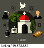 Cemetery concept set with death and church symbols flat vector illustration. Cemetery Concept Set. Стоковая иллюстрация, агентство Ingram Publishing / Фотобанк Лори