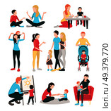 Babysitters people flat images collection with isolated human characters of young family members children and nurses vector illustration. Babysitter Family People Set. Стоковая иллюстрация, агентство Ingram Publishing / Фотобанк Лори