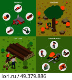 Four square sawmill timber mill lumberjack isometric compositions with sawmill logging cut logs and lumberjacks descriptions vector illustration. Sawmill Timber Mill Lumberjack Isometric Composition. Стоковая иллюстрация, агентство Ingram Publishing / Фотобанк Лори