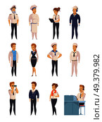 Yacht ship cruise liner crew characters cartoon icons set with captain cook stewardess sailor isolated vector illustration . Yacht Ship Cartoon Characters Set. Стоковая иллюстрация, агентство Ingram Publishing / Фотобанк Лори