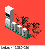 Isometric composition with electronic bicycle renting station on pink background 3d vector illustration. Bicycle Isometric Composition. Стоковая иллюстрация, агентство Ingram Publishing / Фотобанк Лори