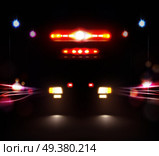 Car lights realistic composition of headlamp and light bar images of ambulance car on night road vector illustration. Ambulance In Night Composition. Стоковая иллюстрация, агентство Ingram Publishing / Фотобанк Лори