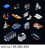 Printing house polygraphy industry isometric icons set of isolated computer peripherals printer consumables paper and furniture vector illustration. Printing Isometric Icons Collection. Стоковая иллюстрация, агентство Ingram Publishing / Фотобанк Лори
