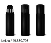 Black aluminium spray cans set with transparent and dark opaque cap on and removed realistic vector illustration . Black Spray Cans Realistic Set. Стоковая иллюстрация, агентство Ingram Publishing / Фотобанк Лори