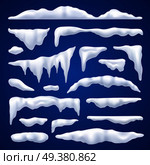 Snow capes and piles winter realistic set on blue background isolated vector illustration. Snow Capes And Piles Winter Set. Стоковая иллюстрация, агентство Ingram Publishing / Фотобанк Лори
