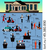 Law and justice orthogonal infographics on blue background with crime and legal system stages, flat vector illustration. Law And Justice Orthogonal Infographics. Стоковая иллюстрация, агентство Ingram Publishing / Фотобанк Лори