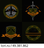 Military emblems color 2x2 design concept with flat colourful emblems of war service insignia with weapons vector illustration. Military Ensign Design Concept. Стоковая иллюстрация, агентство Ingram Publishing / Фотобанк Лори