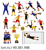 Football soccer player set of isolated faceless human characters of teammates referee and competition trophy vector illustration. Football Team Members Set. Стоковая иллюстрация, агентство Ingram Publishing / Фотобанк Лори
