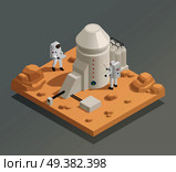 Life in universe isometric composition with astronauts in spacesuits working outside facility on another planet vector illustration  . Astronauts On Planet Isometric Composition . Стоковая иллюстрация, агентство Ingram Publishing / Фотобанк Лори