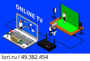 Telecommunication isometric composition with television programme shooting and online streaming 3d vector illustration. Telecommunication Isometric Composition. Стоковая иллюстрация, агентство Ingram Publishing / Фотобанк Лори